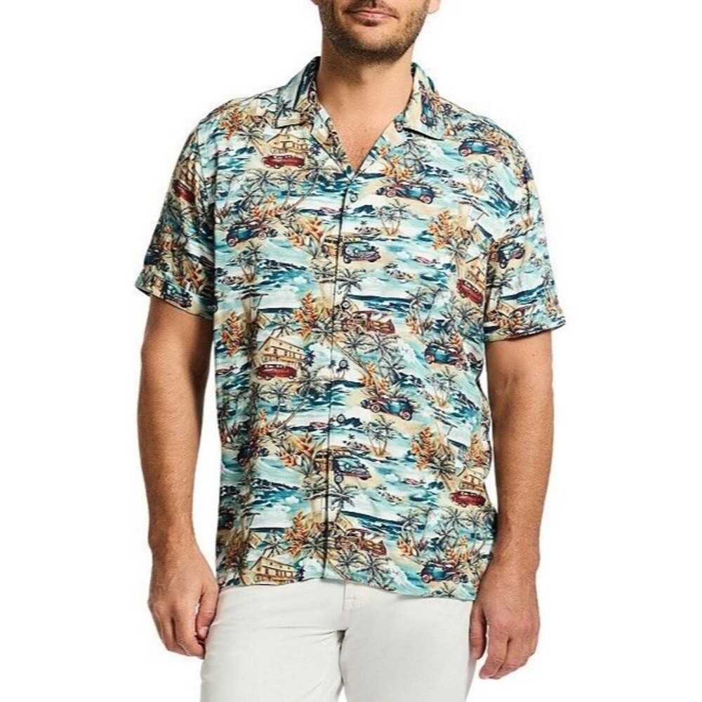 Robert Graham Mens Getaway Button Down Short Sleeve Woven Camp Shirt XL NWT